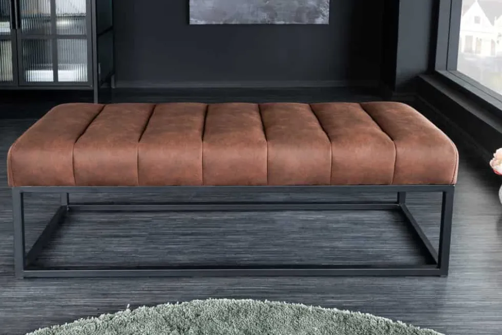 Design Sitzbank PETIT BEAUTÉ 110cm antik braun Microfaser schwarzes Metallgestell