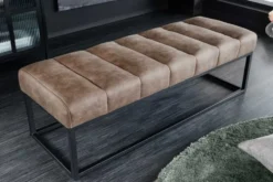 Design Sitzbank PETIT BEAUTÉ 110cm vintage taupe Microfaser schwarzes Metallgestell