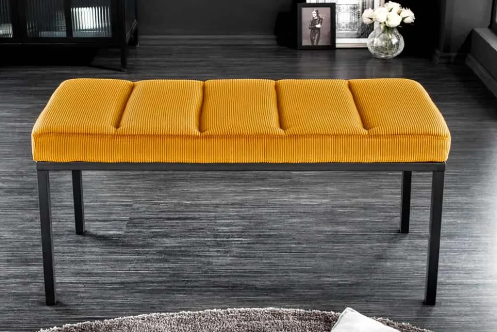 Design Sitzbank PETIT BEAUTÉ 80cm senfgelb Cord schwarzes Gestell