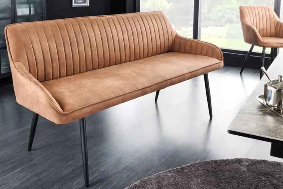 Design Sitzbank TURIN 160cm braun schwarz Metallbeine mit Armlehne