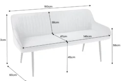 Design Sitzbank TURIN 160cm silbergrau Samt schwarz Metall Armlehne