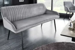 Design Sitzbank TURIN 160cm silbergrau Samt schwarz Metall Armlehne