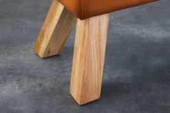 Design Sitzbank TURNBOCK 100cm cognac Echtleder Mangoholz Retro Sitzhocker