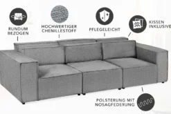 Design 3-Sitzer Sofa BOSSA NOVA 260cm grau Chenille XXL-Couch