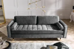 Design 3-Sitzer Sofa COZY VELVET 220cm grau Samt Federkern Lounge