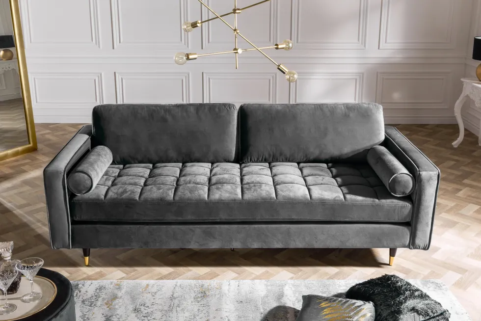 Design 3-Sitzer Sofa COZY VELVET 220cm grau Samt Federkern Lounge