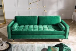 Design 3-Sitzer Sofa COZY VELVET 220cm smaragdgrün Samt Federkern Lounge