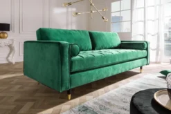 Design 3-Sitzer Sofa COZY VELVET 220cm smaragdgrün Samt Federkern Lounge