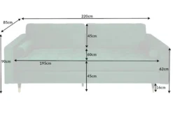 Design 3-Sitzer Sofa COZY VELVET 220cm smaragdgrün Samt Federkern Lounge