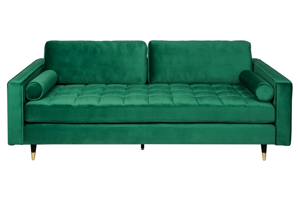 Design 3-Sitzer Sofa COZY VELVET 220cm smaragdgrün Samt Federkern Lounge