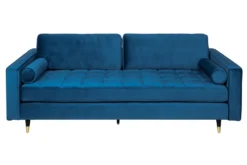 Design 3-Sitzer Sofa COZY VELVET 220cm petrol blau Samt Federkern Lounge