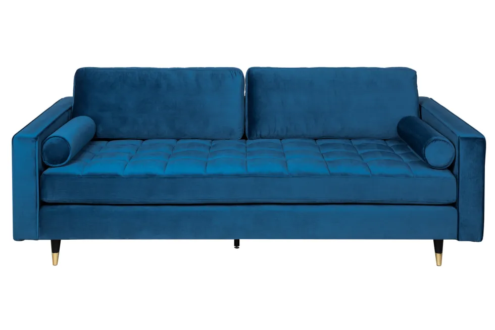 Design 3-Sitzer Sofa COZY VELVET 220cm petrol blau Samt Federkern Lounge