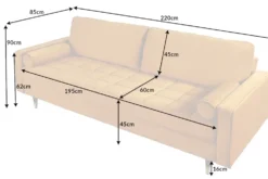 Design 3-Sitzer Sofa COZY VELVET 220cm senfgelb Samt Federkern