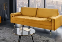 Design 3-Sitzer Sofa COZY VELVET 220cm senfgelb Samt Federkern
