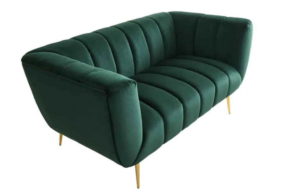 Design 2-Sitzer Sofa NOBLESSE 165cm smaragdgrün Samt Federkern goldene Metallfüße