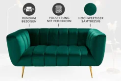 Design 2-Sitzer Sofa NOBLESSE 165cm smaragdgrün Samt Federkern goldene Metallfüße