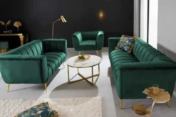 Design 2-Sitzer Sofa NOBLESSE 165cm smaragdgrün Samt Federkern goldene Metallfüße