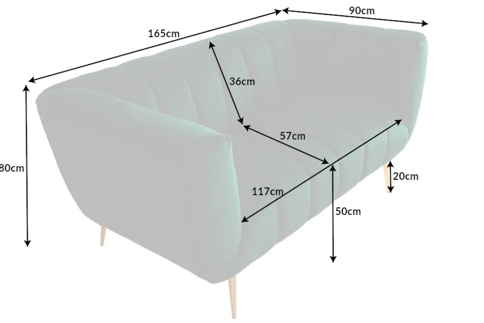 Design 2-Sitzer Sofa NOBLESSE 165cm smaragdgrün Samt Federkern goldene Metallfüße