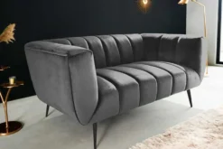 Design 2-Sitzer Sofa NOBLESSE 165cm grau Samt schwarze Metallfüße Federkern