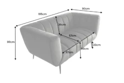 Design 2-Sitzer Sofa NOBLESSE 165cm grau Samt schwarze Metallfüße Federkern