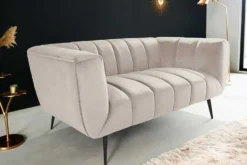 Design 2-Sitzer Sofa NOBLESSE 165cm champagner Samt schwarze Metallfüße Federkern