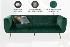 Design 3-Sitzer Sofa NOBLESSE 225cm smaragdgrün Samt Federkern goldene Metallfüße