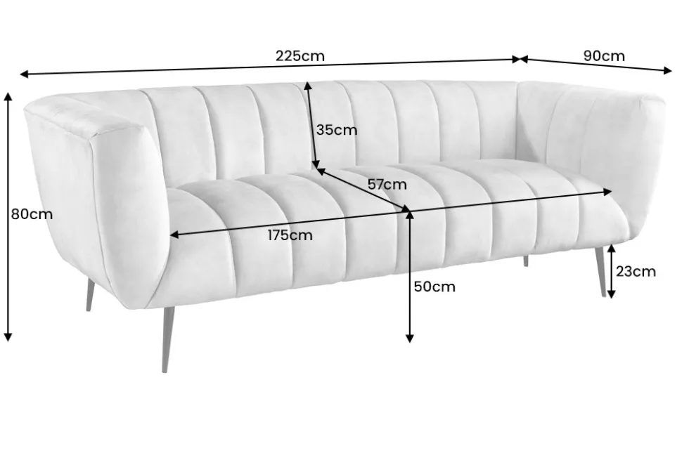 Design 3-Sitzer Sofa NOBLESSE 225cm smaragdgrün Samt Federkern goldene Metallfüße