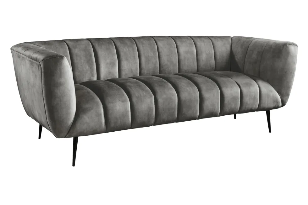 Design 3-Sitzer Sofa NOBLESSE 225cm grau Samt Federkern schwarze Metallfüße