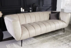 Design 3-Sitzer Sofa NOBLESSE 225cm champagner beige Samt 3-Sitzer Federkern schwarze Metallfüße