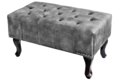 Design Sitzhocker CHESTERFIELD 80cm grau Samt Knopfheftung Nietenbesatz