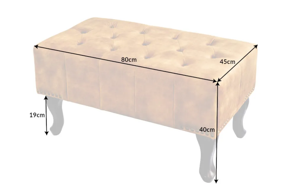 Design Sitzhocker CHESTERFIELD 80cm grau Samt Knopfheftung Nietenbesatz