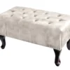 Design Sitzhocker CHESTERFIELD 80cm champagner beige Samt Knopfheftung Nietenbesatz