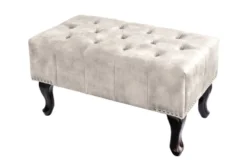 Design Sitzhocker CHESTERFIELD 80cm champagner beige Samt Knopfheftung Nietenbesatz