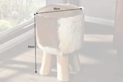 Design Sitzhocker HIDE 45cm braun weiß mit Ziegenfell und Teakholz