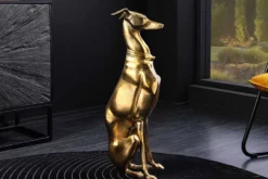 Design Skulptur GREYHOUND 70cm gold Metall Aluminium Windhund Figur