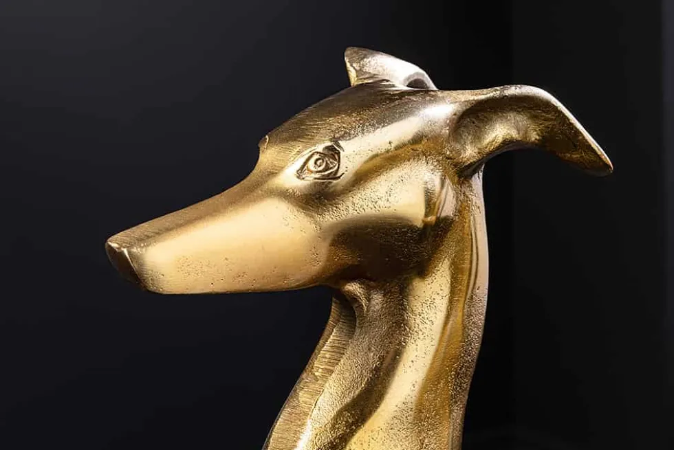 Design Skulptur GREYHOUND 70cm gold Metall Aluminium Windhund Figur