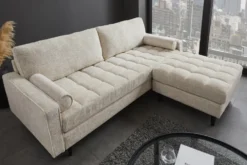 Design Sofa COZY VELVET 220cm beige Chenille Federkern 3-Sitzer mit goldener Kappe