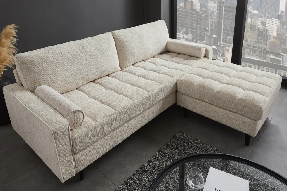 Design Sofa COZY VELVET 220cm beige Chenille Federkern 3-Sitzer mit goldener Kappe