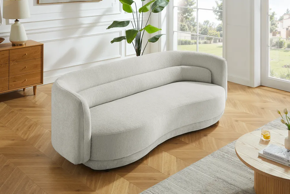 Design Sofa GATSBY 230cm greige Chenille Federkern 3-Sitzer Couch Rundum-Bezug