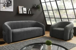 Design Sofa VOGUE 200cm grau Chenille Cremona 3-Sitzer Couch mit Nosagfederung