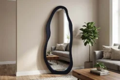 Design Spiegel ORGANIC 180cm schwarz Standspiegel Wandspiegel abgerundeter Rahmen