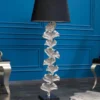 Design Stehlampe GINKGO 122cm schwarz Stoffschirm silber Metall handmade Marmor-Fuß