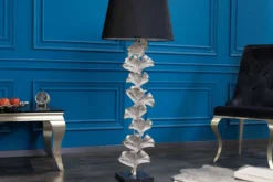 Design Stehlampe GINKGO 122cm schwarz Stoffschirm silber Metall handmade Marmor-Fuß