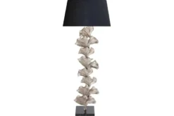 Design Stehlampe GINKGO 122cm schwarz Stoffschirm silber Metall handmade Marmor-Fuß