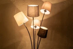 Design Stehlampe LEVELS 176cm schwarz grau mit 5 Leinenschirmen