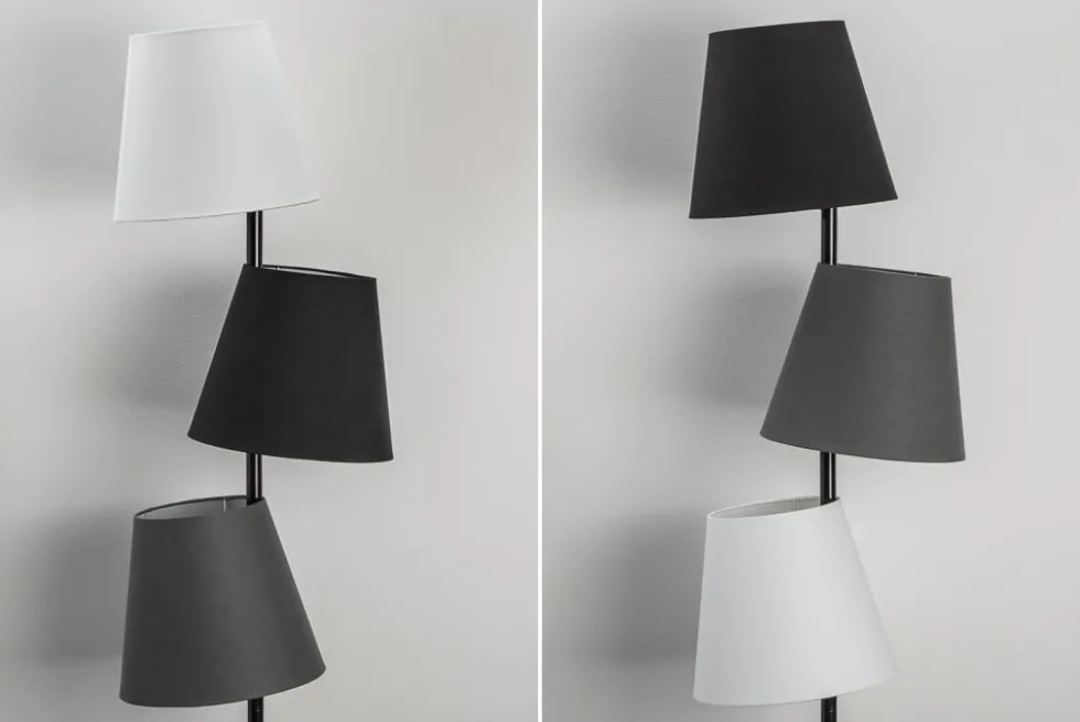 Design Stehlampe LEVELS 163cm schwarz grau mit 3 Leinenschirmen