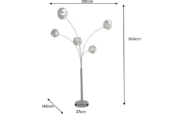 Design Stehlampe LIQUID DIAMOND 200cm schwarz smoke grau fünf Glasschirme mit Marmorfuß