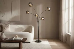 Design Stehlampe LIQUID DIAMOND 200cm schwarz smoke grau fünf Glasschirme mit Marmorfuß
