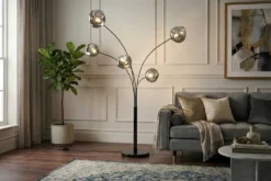 Design Stehlampe LIQUID DIAMOND 200cm schwarz smoke grau fünf Glasschirme mit Marmorfuß
