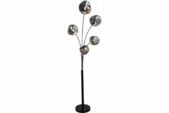 Design Stehlampe LIQUID DIAMOND 200cm schwarz smoke grau fünf Glasschirme mit Marmorfuß